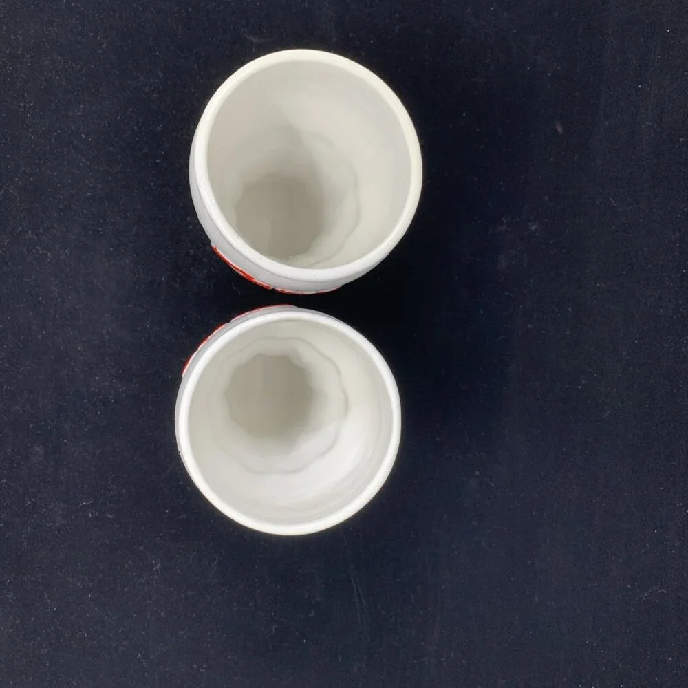 2 Coca-Cola White Ceramic Glasses Red Lettering Houston Harvest 6.25" Tall Vtg - Picture 8 of 11